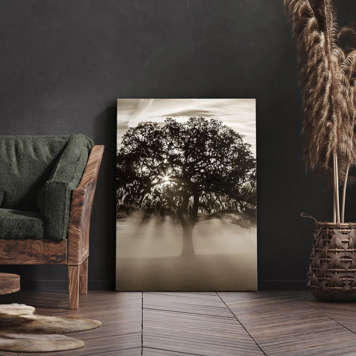 Quadro su tela - Stampe su Tela - Raggi di sole che brillano attraverso un albero solitario - 70x100cm - L'albero delle sole buone notizie - Decorazione murale moderna per soggiorno e camera da letto ARTTOR