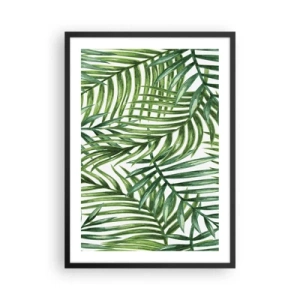Poster in cornice nera - Palme in un motivo botanico minimalista - 50x70cm - Sotto un baldacchino verde - Decorazione murale moderna per soggiorno e camera da letto ARTTOR