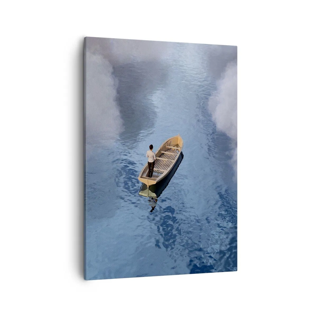 Quadro su tela - Stampe su Tela - Un uomo su una barca in un mare calmo circondato da nuvole - 50x70cm - Vita - viaggio - incertezza - Decorazione murale moderna per soggiorno e camera da letto ARTTOR