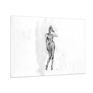 Quadro su vetro - Silhouette di una donna in tonalità di grigio su sfondo bianco - 100x70cm - Studio di ideale di bellezza - Decorazione murale moderna per soggiorno e camera da letto ARTTOR