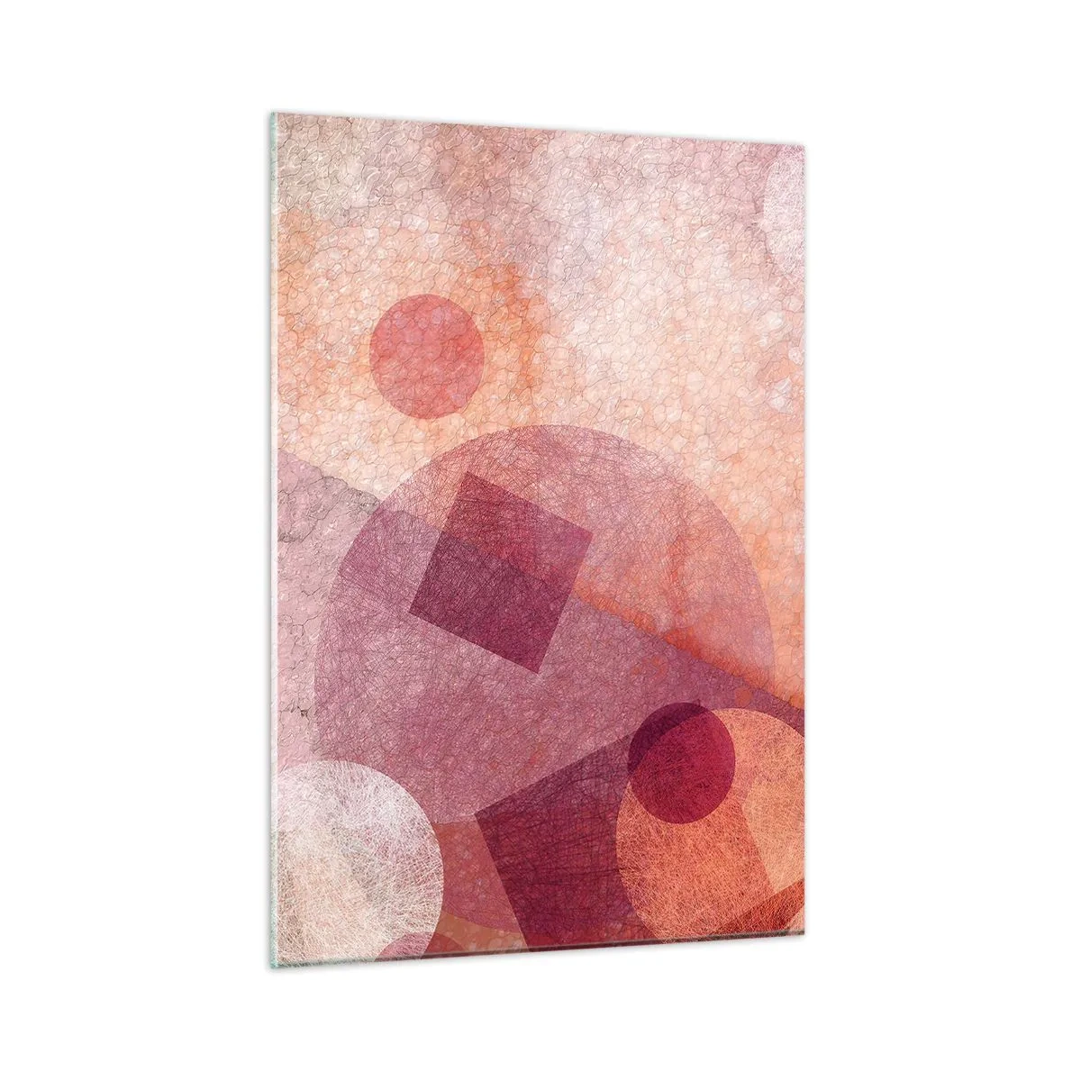Quadro su vetro - Composizione geometrica astratta nei toni del rosa e dell'arancione - 50x70cm - Trasformazioni geometriche in rosa - Decorazione murale moderna per soggiorno e camera da letto ARTTOR