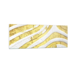 Quadro su vetro - Linee astratte dorate e bianche in una texture 3D - 140x50cm - Composizione in bianco e oro - Decorazione murale moderna per soggiorno e camera da letto ARTTOR
