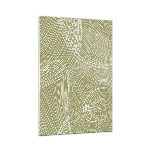 Quadro su vetro - Linee verdi e bianche in una composizione astratta - 70x100cm - Astrazione intricata in bianco - Decorazione murale moderna per soggiorno e camera da letto ARTTOR