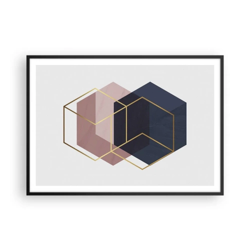 Poster in cornice nera - Forme geometriche in linee dorate su uno sfondo pastello - 100x70cm - La forza della semplicità - Decorazione murale moderna per soggiorno e camera da letto ARTTOR