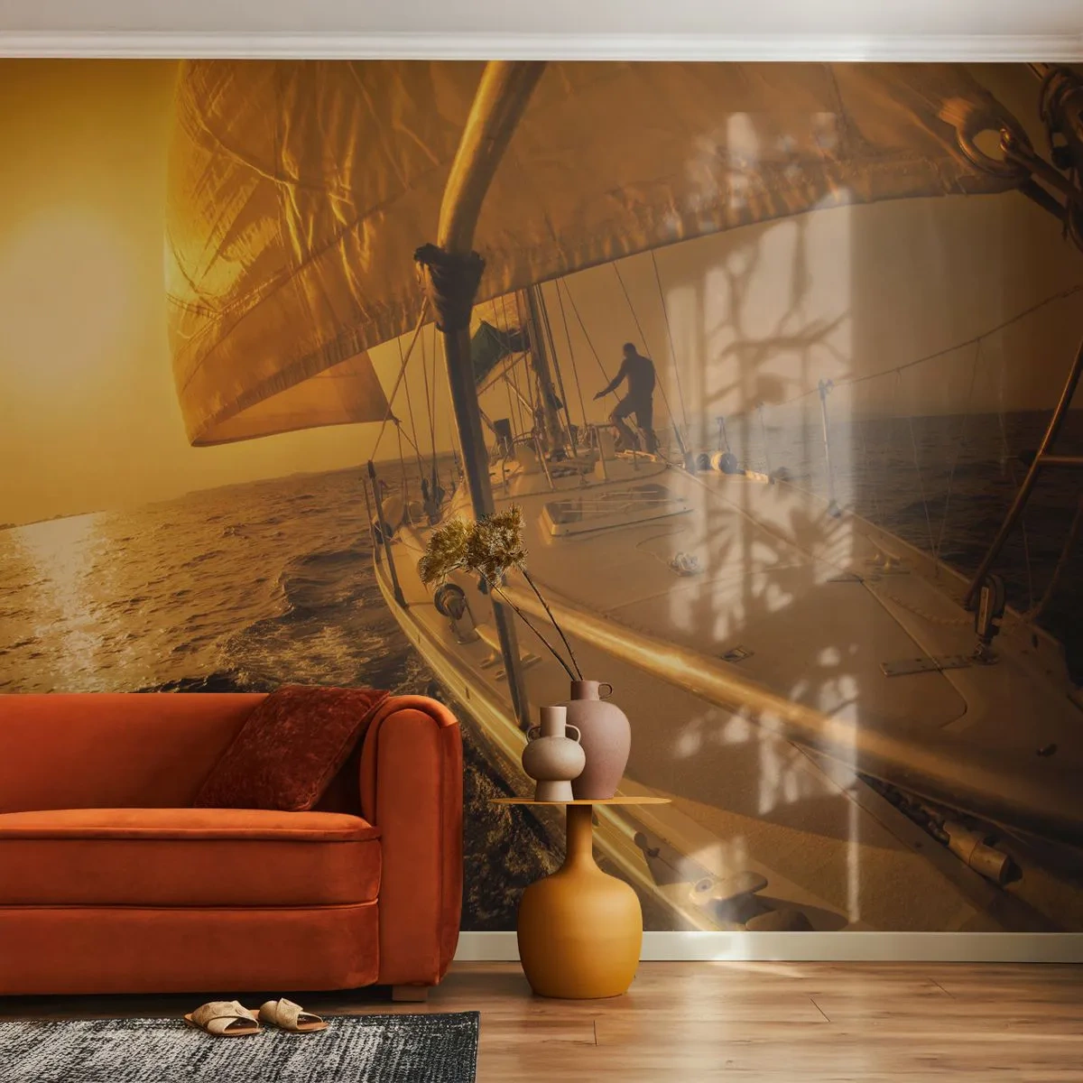 Fotomurali Premium Canvas - Serata dorata dopo un giorno multicolore - Studi marittimi, Barca a vela, Viaggi - 250x175 cm