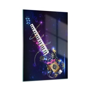 Quadro su vetro - Composizione musicale colorata con strumenti e note - 50x70cm - Armonia di suoni - Decorazione murale moderna per soggiorno e camera da letto ARTTOR