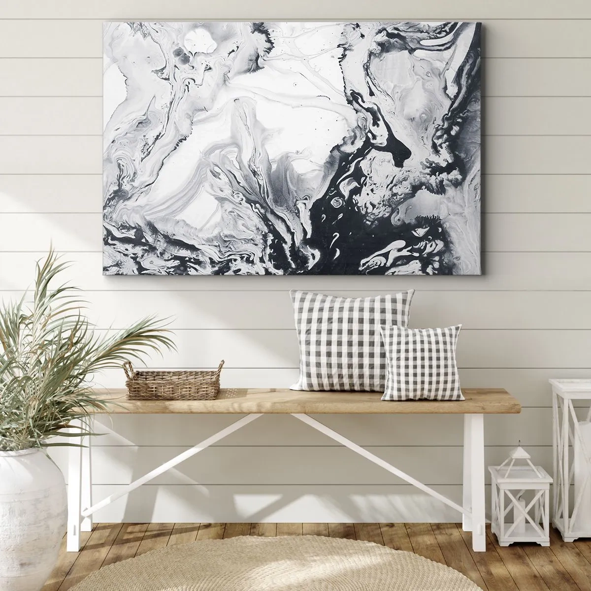 Quadro su tela - Stampe su Tela - Motivo astratto monocromatico con effetto marmo - 70x50cm - Il centro della terra - Decorazione murale moderna per soggiorno e camera da letto ARTTOR