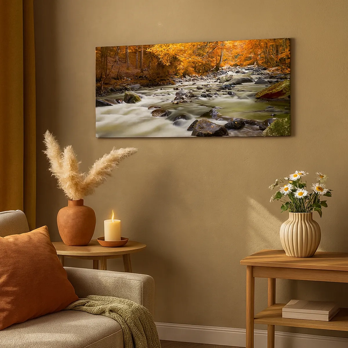 Quadro su tela - Stampe su Tela - Ruscello nel bosco dorato - 30x30 cm