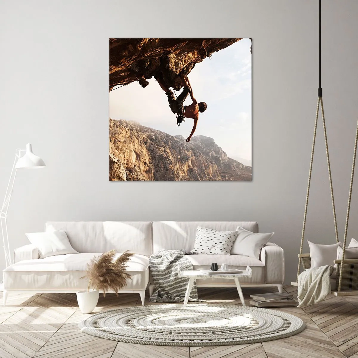 Quadro su tela - Stampe su Tela - Il mondo ristretto in una mano sul bordo del masso - 70x70 cm
