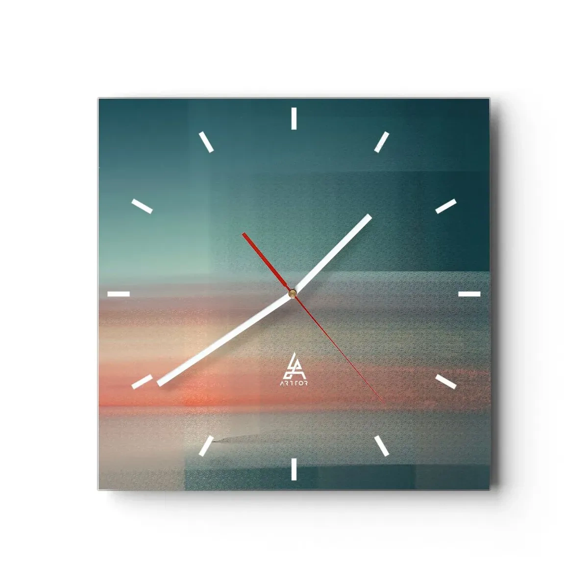 Orologio da parete - Orologio in Vetro - Un tramonto in tonalità pastello su un orizzonte calmo - 30x30cm - Astrazione: onde di luce - Decorazione murale moderna per soggiorno e camera da letto ARTTOR