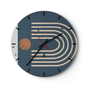 Orologio da parete - Orologio in Vetro - Motivo geometrico astratto nei toni del blu navy e del beige - 30x30cm - Geometria in blu - Decorazione murale moderna per soggiorno, cucina e camera da letto ARTTOR
