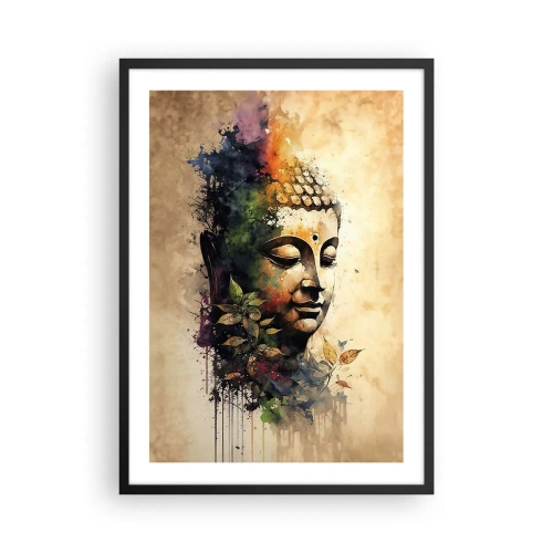 Poster in cornice nera - Un ritratto colorato del Buddha in stile artistico acquerello. - 50x70cm - Namaste! - Decorazione murale moderna per soggiorno e camera da letto ARTTOR