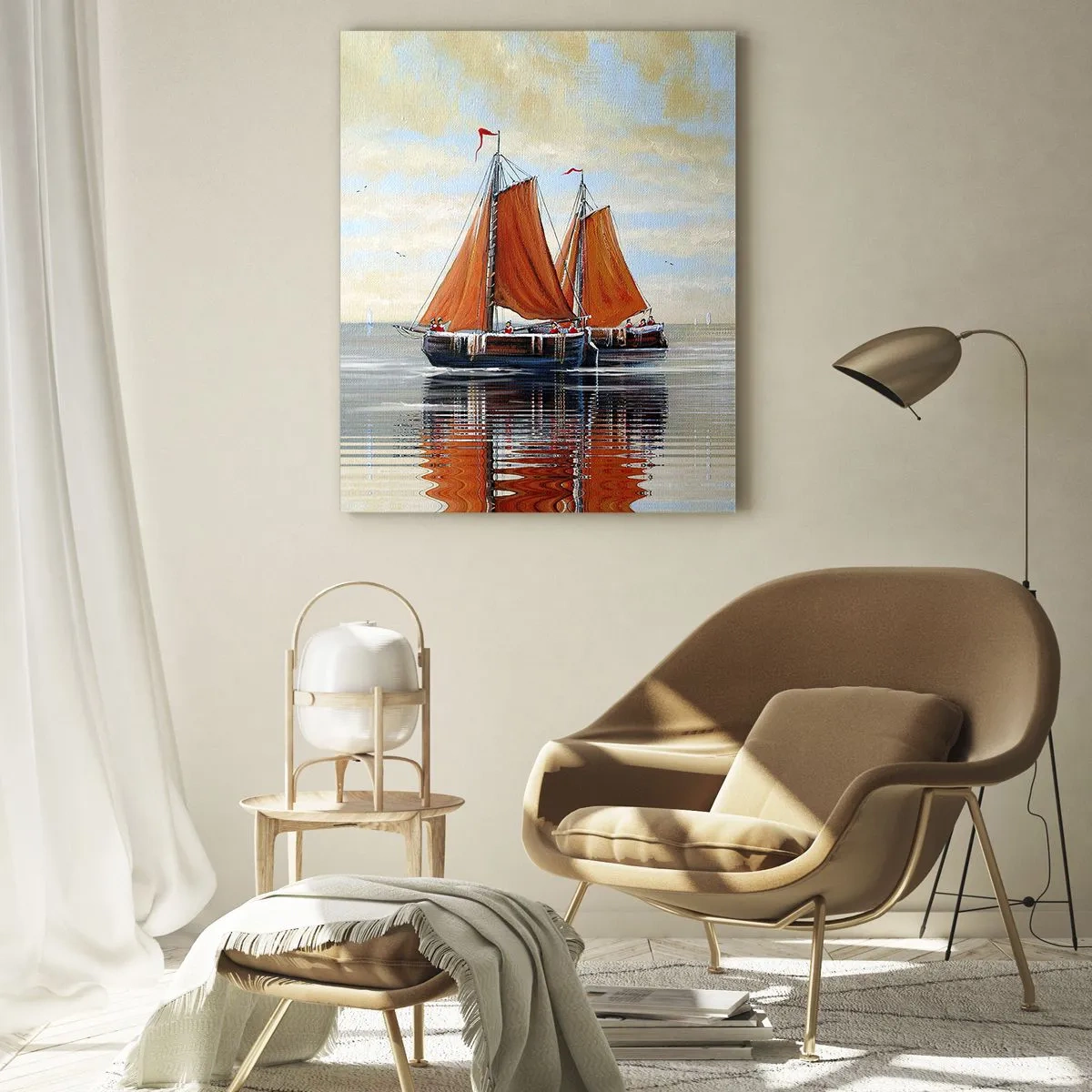 Quadro su vetro - Velieri su un mare calmo al tramonto - 50x70cm - Naviga, marinaio... - Decorazione murale moderna per soggiorno e camera da letto ARTTOR