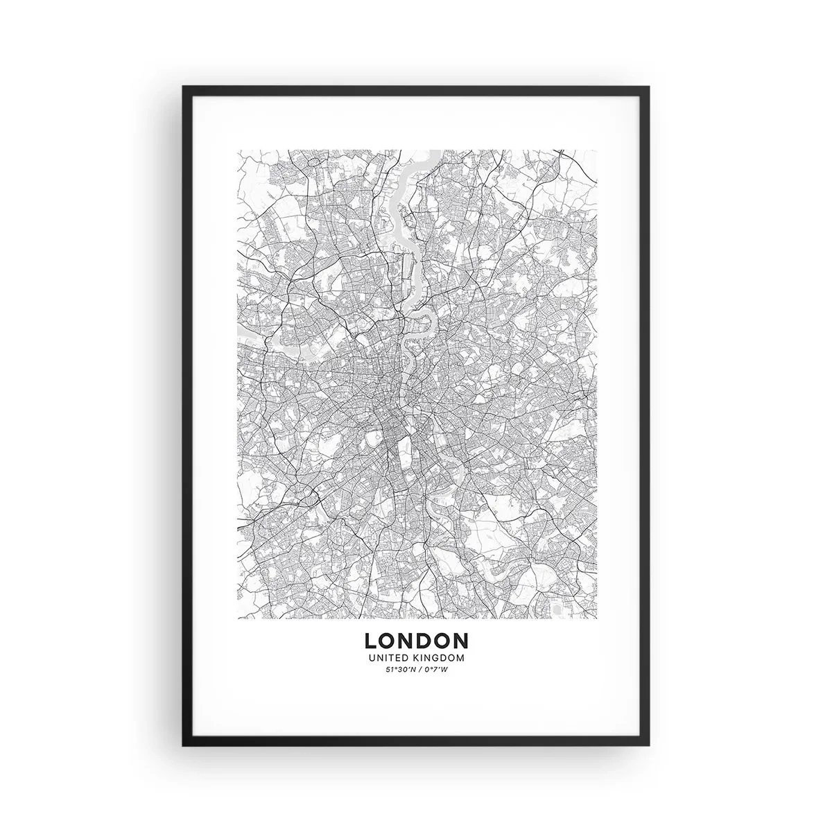 Poster in cornice nera - Mappa del labirinto di Londra - 70x100 cm