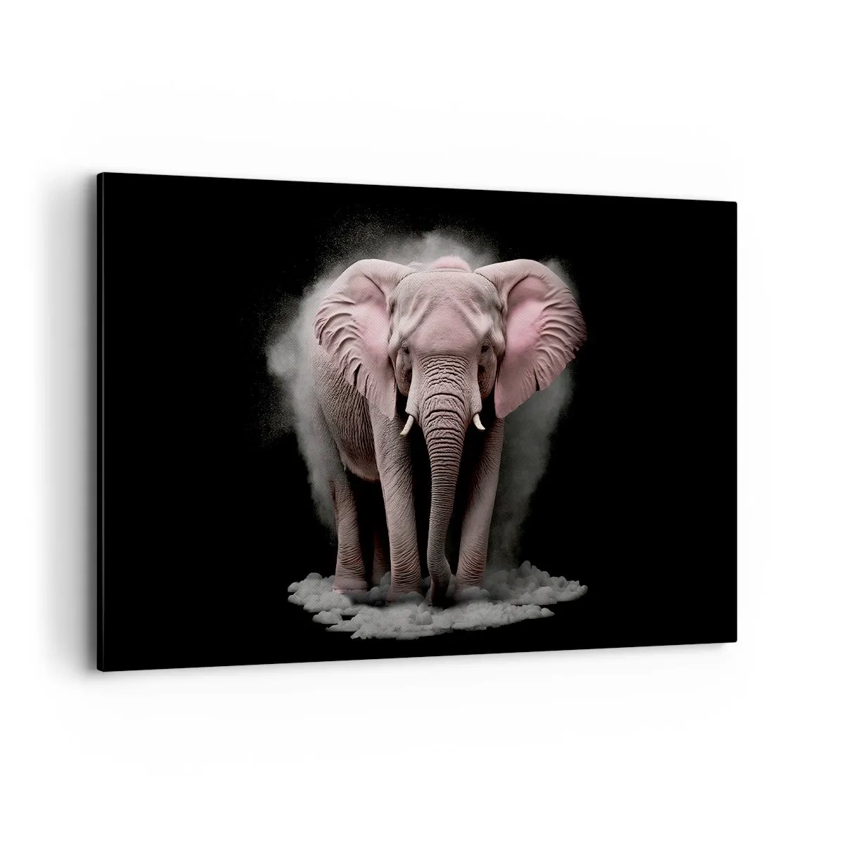 Quadro su tela - Stampe su Tela - Un'interpretazione artistica di un elefante rosa su sfondo nero - 100x70cm - Non pensare all'elefante rosa! - Decorazione murale moderna per soggiorno e camera da letto ARTTOR
