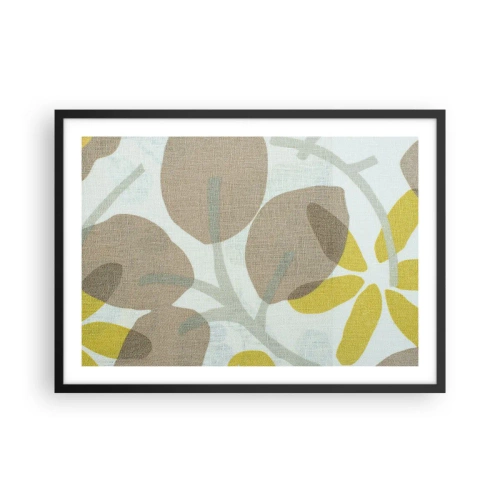 Poster in cornice nera - Foglie astratte nei toni del beige e del giallo - 70x50cm - Composizione sotto al sole - Decorazione murale moderna per soggiorno e camera da letto ARTTOR