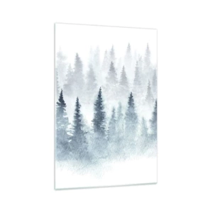 Quadro su vetro - Foreste di conifere immerse in una delicata nebbia - 70x100cm - Avvolti nella nebbia - Decorazione murale moderna per soggiorno e camera da letto ARTTOR