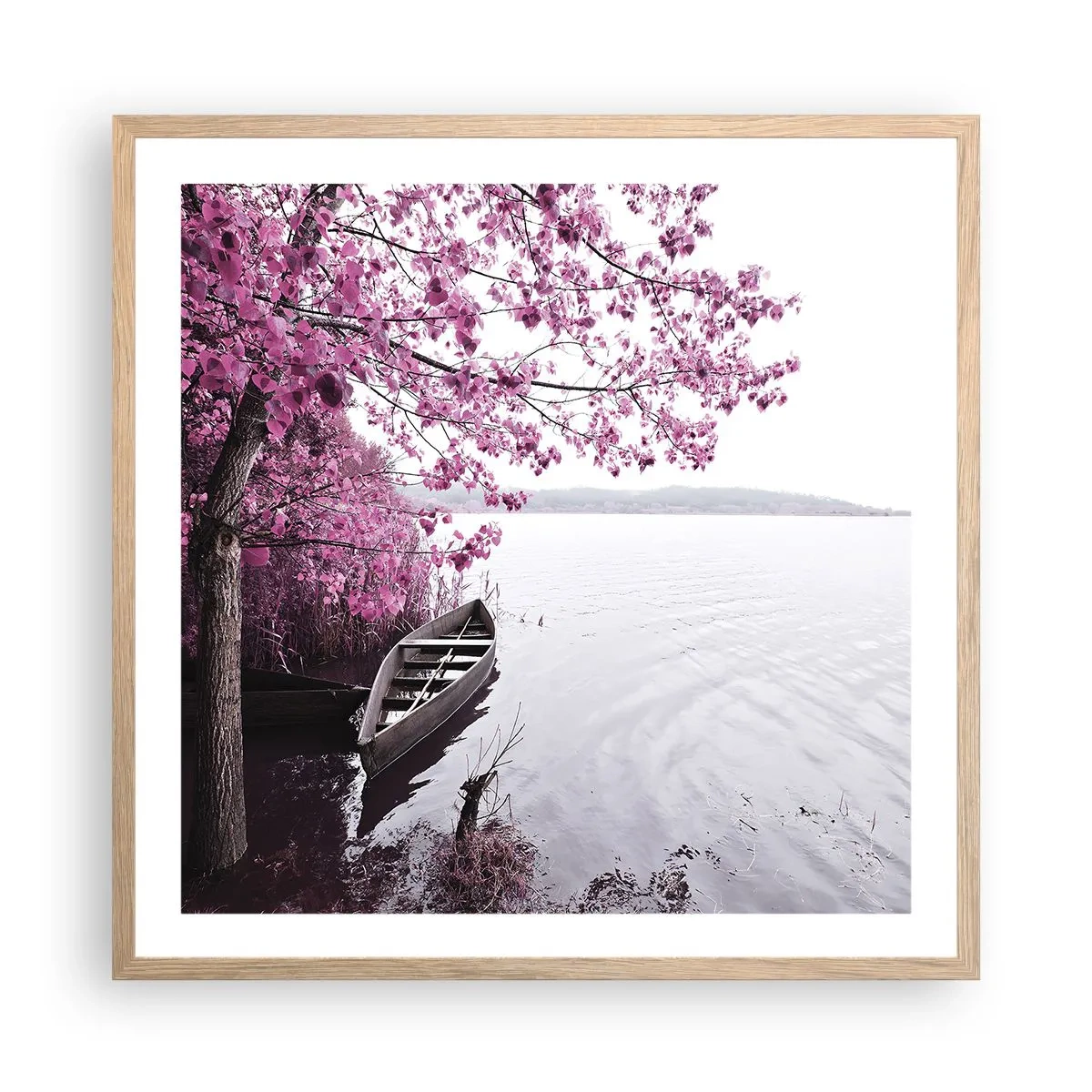 Poster in cornice rovere chiaro - Nel silenzio rosa - 60x60 cm