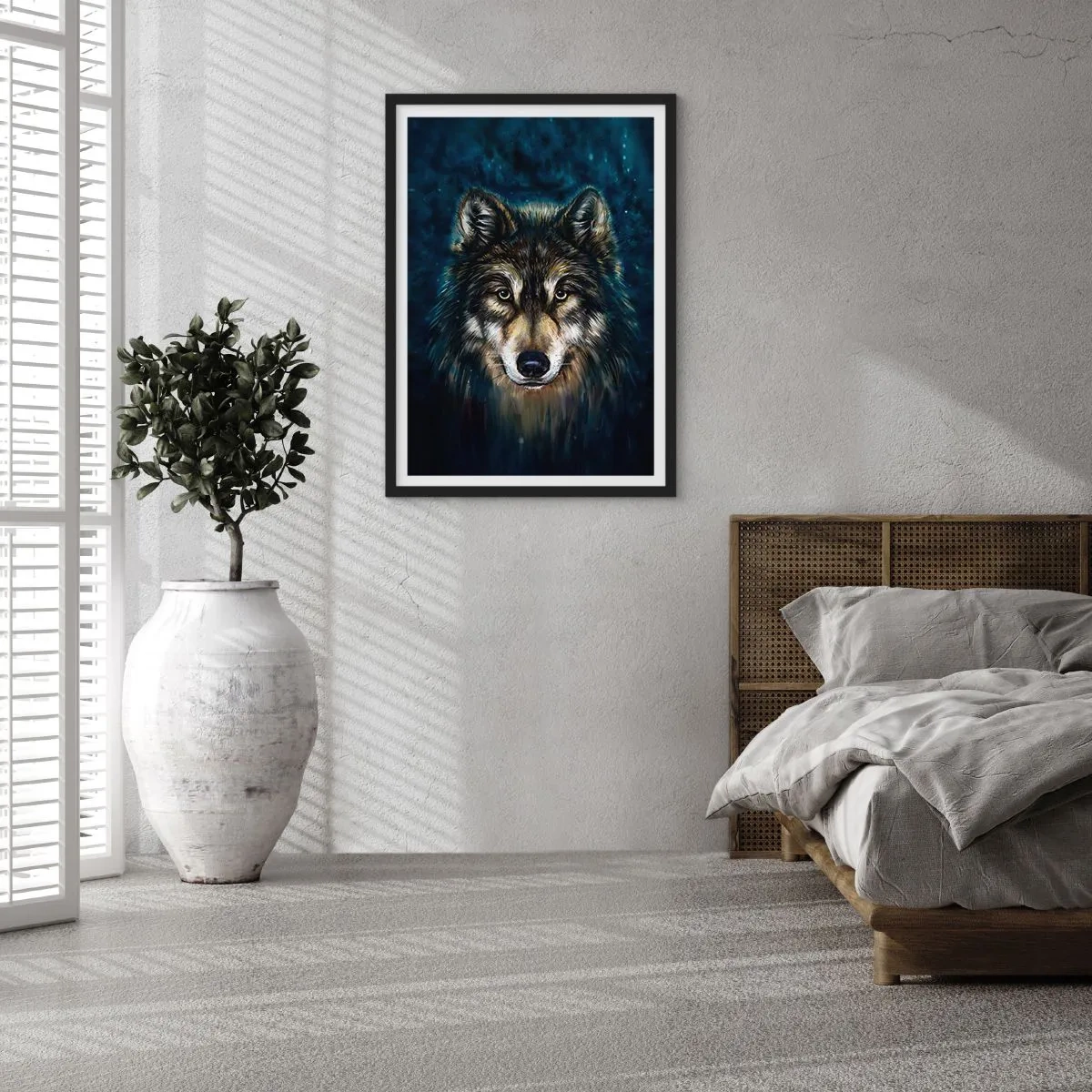 Poster in cornice nera - Ritratto di un lupo in un tono scuro e artistico - 50x70cm - Alfa? E omega - Decorazione murale moderna per soggiorno e camera da letto ARTTOR