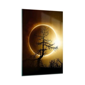 Quadro su vetro - Eclissi solare con la sagoma di un albero in primo piano - 80x120cm - Eclissi totale - Decorazione murale moderna per soggiorno e camera da letto ARTTOR