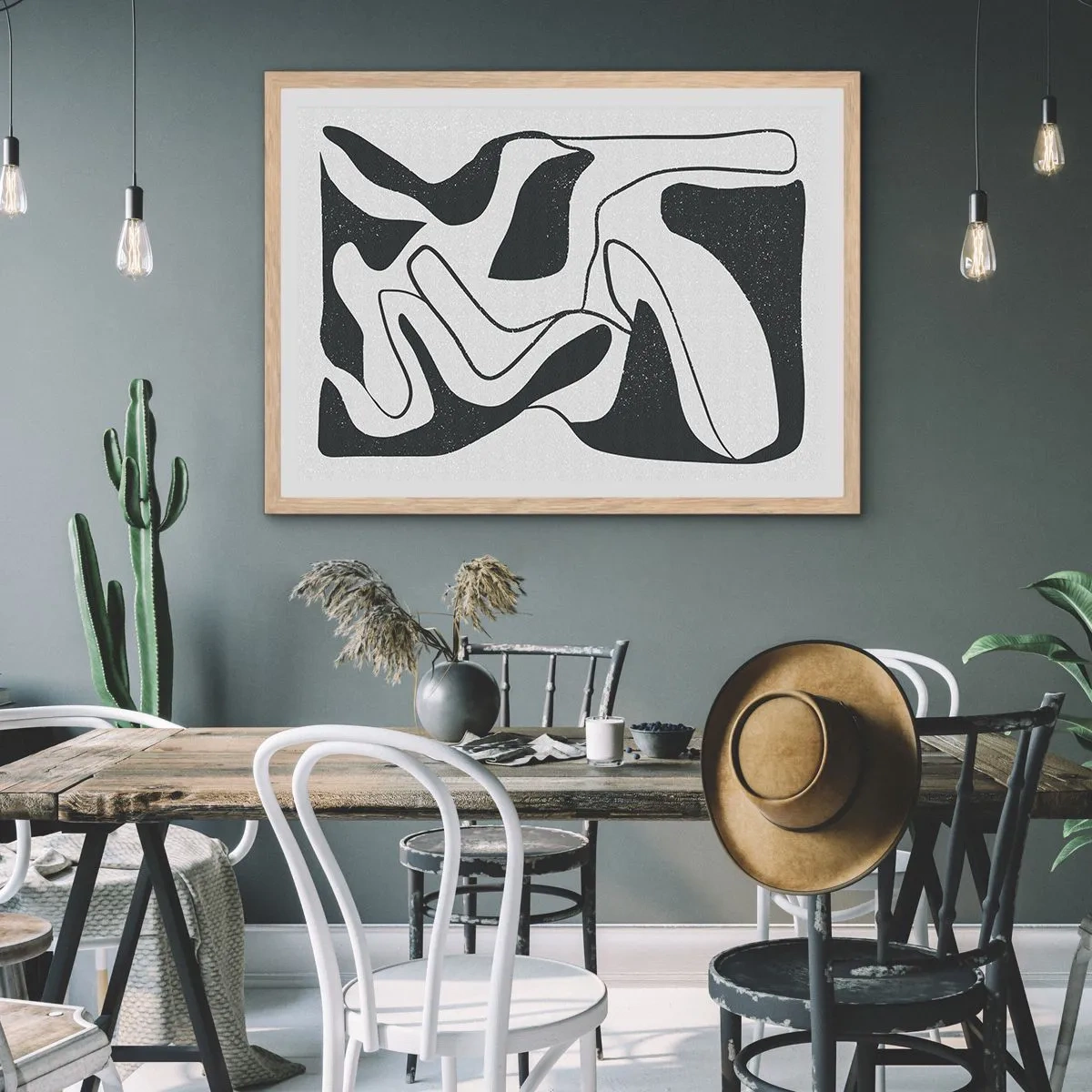 Poster in cornice rovere chiaro - Gioco astratto nel labirinto - 91x61 cm