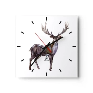 Orologio da parete - Orologio in Vetro - Illustrazione ad acquerello di un cervo con maestose corna - 30x30cm - Il re della foresta del nord - Decorazione murale moderna per soggiorno e camera da letto ARTTOR