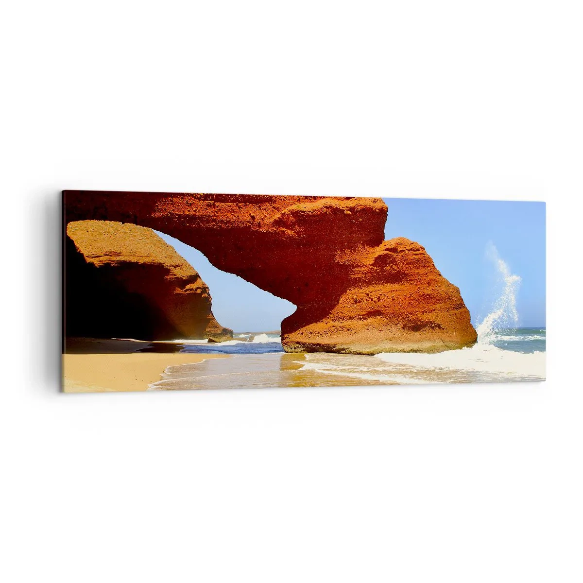 Quadro su tela - Stampe su Tela - Un arco di roccia naturale su una spiaggia con cielo azzurro e onde - 140x50cm - Migliaia di anni di acqua e vento - Decorazione murale moderna per soggiorno e camera da letto ARTTOR