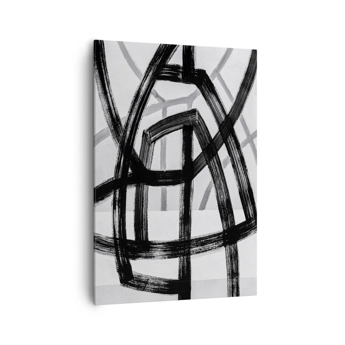 Quadro su tela - Stampe su Tela - Linee astratte in bianco e nero che si intersecano su uno sfondo chiaro - 70x100cm - Costruendo la profondità - Decorazione murale moderna per soggiorno e camera da letto ARTTOR
