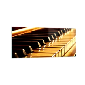 Quadro su vetro - Tastiera di pianoforte illuminata da luce dorata - 120x50cm - Possibilità illimitate - Decorazione murale moderna per soggiorno e camera da letto ARTTOR