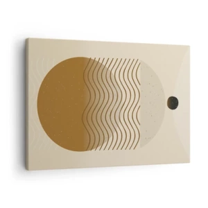 Quadro su tela - Stampe su Tela - Astrazione geometrica con cerchi e linee ondulate in colori caldi. - 70x50cm - Sull'origine delle figure geometriche - Decorazione murale moderna per soggiorno e camera da letto ARTTOR