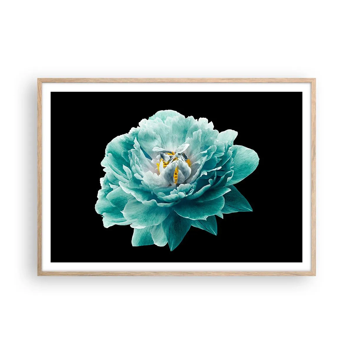 Poster in cornice rovere chiaro - Petali blu e oro - 100x70 cm