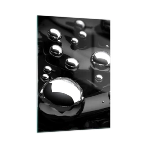 Quadro su vetro - Gocce metalliche su una superficie nera - 50x70cm - Toni di nero - Decorazione murale moderna per soggiorno e camera da letto ARTTOR