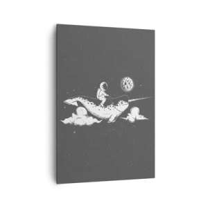 Quadro su tela - Stampe su Tela - Un astronauta sul dorso di un narvalo che fluttua in una scena spaziale. - 70x100cm - Il cavaliere dello spazio - Decorazione murale moderna per soggiorno e camera da letto ARTTOR