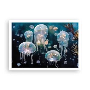 Poster - Delicate meduse nel mondo sottomarino - 100x70cm - Danza sottomarina - Decorazione murale moderna per soggiorno e camera da letto ARTTOR