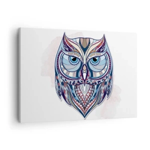 Quadro su tela - Stampe su Tela - Gufo geometrico nei toni del blu e del beige - 70x50cm - Gufo artistico decorativo - Decorazione murale moderna per soggiorno e camera da letto ARTTOR