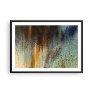Poster in cornice nera - Una composizione astratta di colori nelle tonalità dell'oro, del marrone e del blu. - 70x50cm - Composizione cromatica non casuale - Decorazione murale moderna per soggiorno e camera da letto ARTTOR