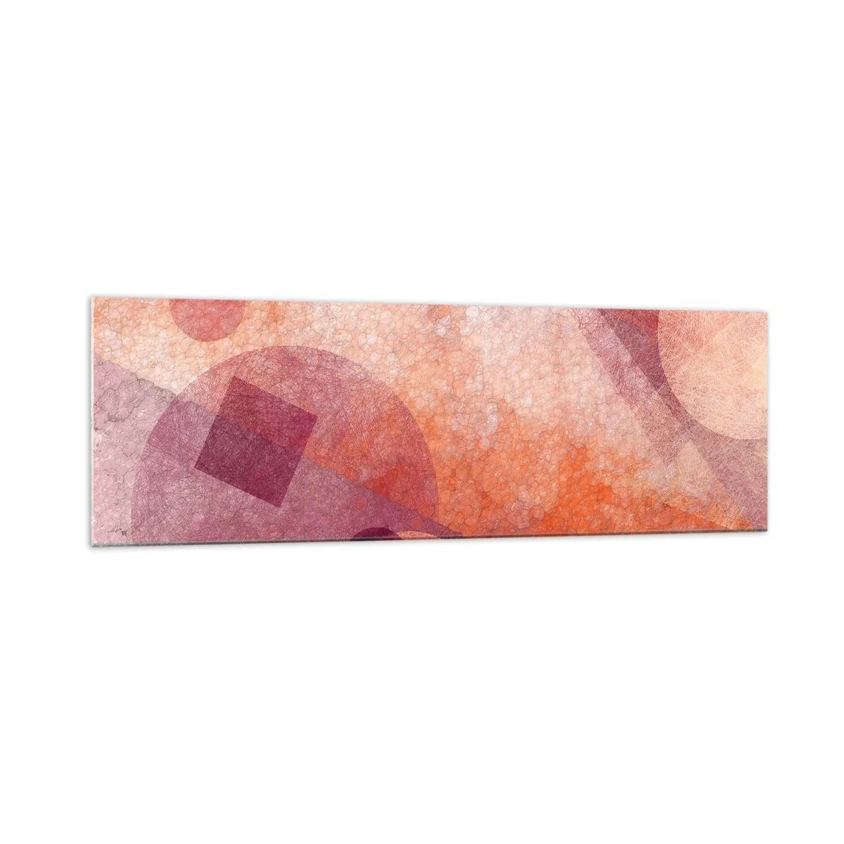Quadro su vetro - Forme geometriche astratte in tonalità pastello di rosa - 160x50cm - Trasformazioni geometriche in rosa - Decorazione murale moderna per soggiorno e camera da letto ARTTOR