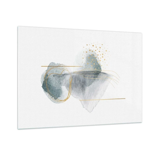 Quadro su vetro - Una composizione astratta di grigio con accenti dorati - 100x70cm - Sui legami del grigio e dell'oro - Decorazione murale moderna per soggiorno e camera da letto ARTTOR