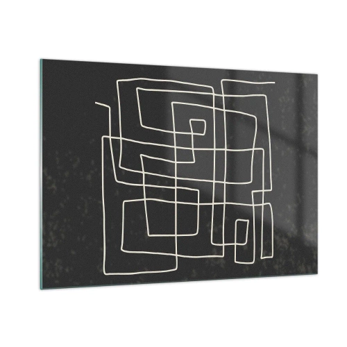 Quadro su vetro - Astrazione geometrica con linee bianche su sfondo nero - 100x70cm - Non è così semplice - Decorazione murale moderna per soggiorno e camera da letto ARTTOR