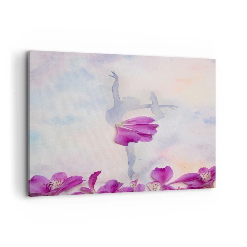 Quadro su tela - Stampe su Tela - Una ballerina in un abito con petali di fiori su uno sfondo pastello - 120x80cm - Delicata come un fiore - Decorazione murale moderna per soggiorno e camera da letto ARTTOR