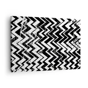 Quadro su tela - Stampe su Tela - Motivo a zigzag bianco e nero con abrasioni artistiche - 70x50cm - Zig-bianco, zag-nero - Decorazione murale moderna per soggiorno e camera da letto ARTTOR