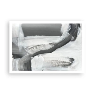 Poster - Astrazione grigia e bianca con linee dinamiche - 100x70cm - Movimento deciso - Decorazione murale moderna per soggiorno e camera da letto ARTTOR