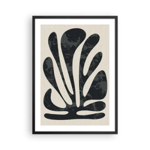 Poster in cornice nera - Forma vegetale astratta nera su sfondo beige - 50x70cm - Astrazione polidattila - Decorazione murale moderna per soggiorno e camera da letto ARTTOR