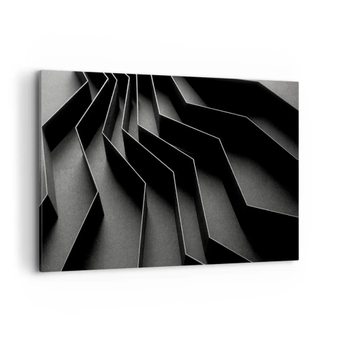 Quadro su tela - Stampe su Tela - Astrazione in bianco e nero con strutture geometriche - 100x70cm - Ordine tridimensionale - Decorazione murale moderna per soggiorno e camera da letto ARTTOR