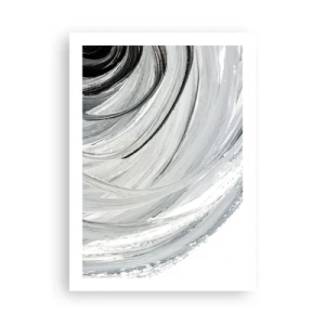 Poster - Astrazione dinamica nelle tonalità del nero, bianco e grigio - 50x70cm - Composizione orbitale - Decorazione murale moderna per soggiorno e camera da letto ARTTOR