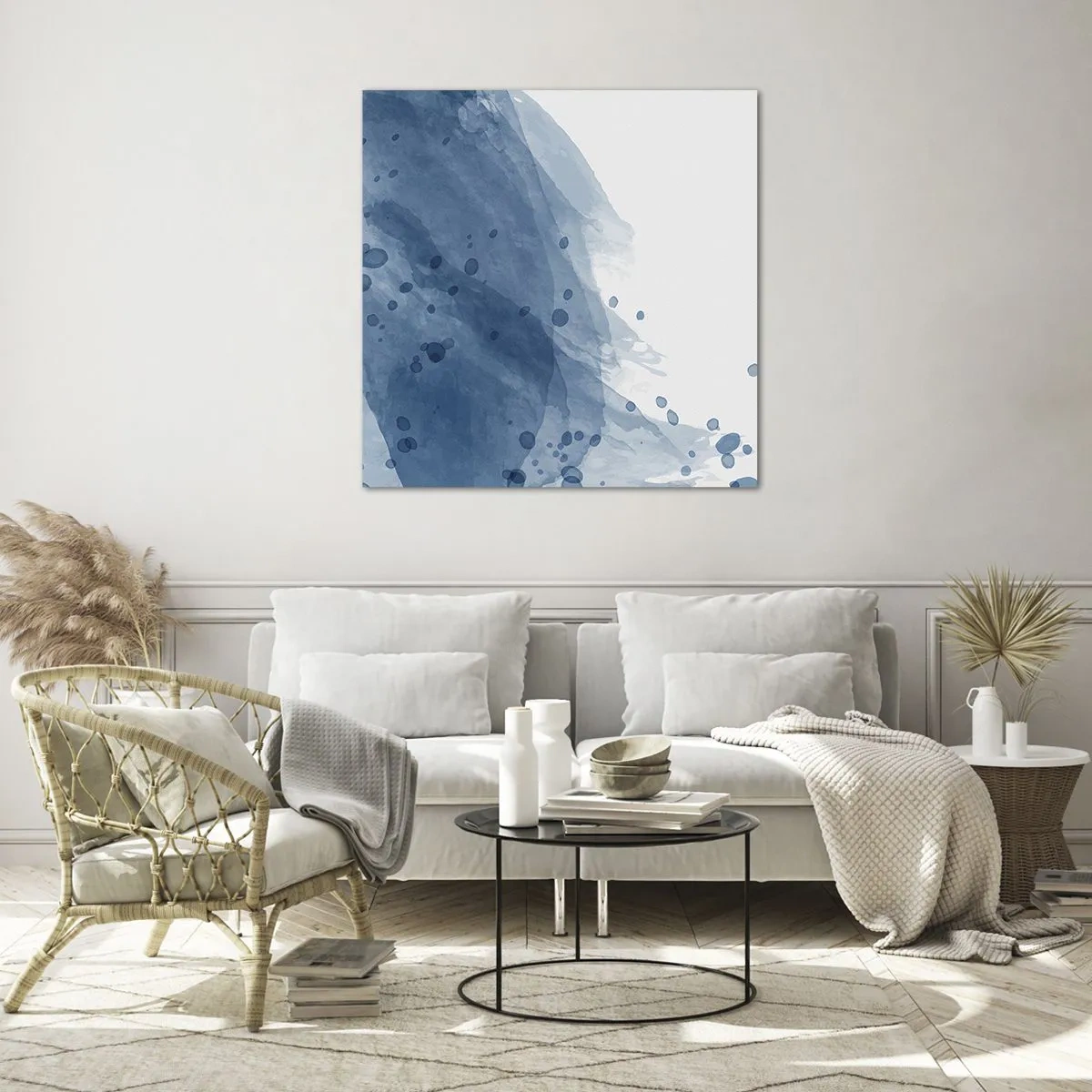 Quadro su vetro - Tulle blu - 70x70 cm