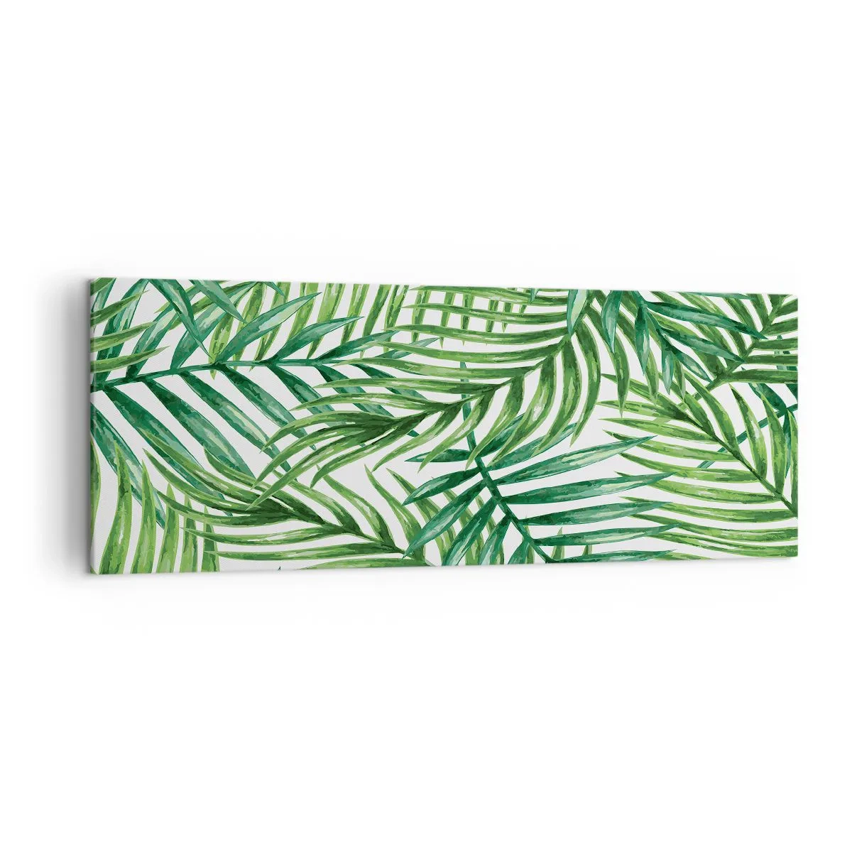 Quadro su tela - Stampe su Tela - Foglie di palma tropicali verdi su sfondo chiaro - 140x50cm - Sotto un baldacchino verde - Decorazione murale moderna per soggiorno e camera da letto ARTTOR