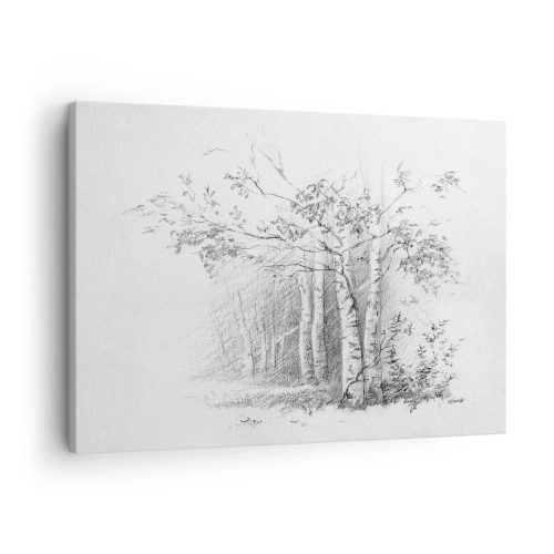Quadro su tela - Stampe su Tela - Un disegno di una foresta di betulle in un sottile schizzo a matita - 70x50cm - La luce della foresta di betulle - Decorazione murale moderna per soggiorno e camera da letto ARTTOR
