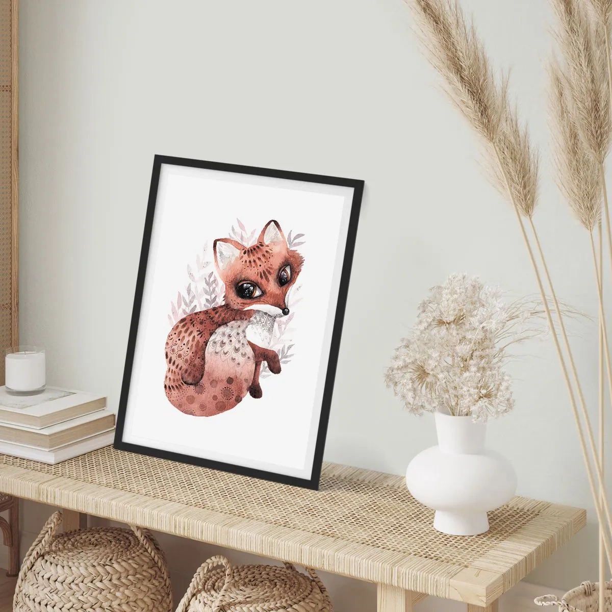 Poster in cornice nera - Una simpatica volpe acquerellata su sfondo bianco - 50x70cm - Semplicemente da amare - Decorazione murale moderna per soggiorno e camera da letto ARTTOR