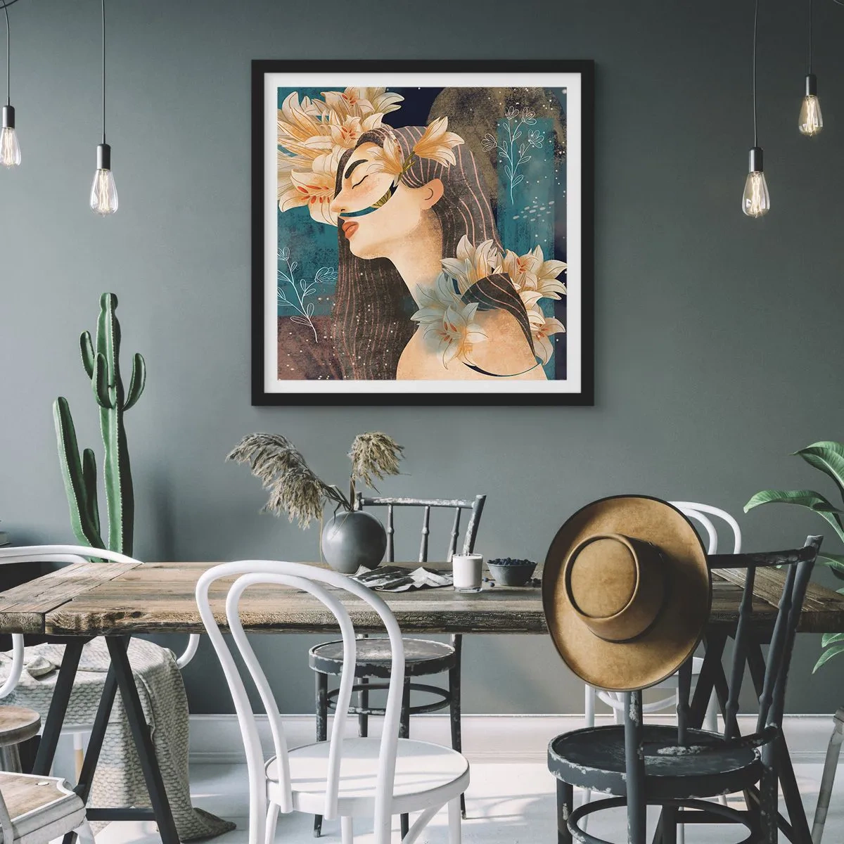 Poster in cornice nera - La favola della principessa con i gigli - 40x40 cm